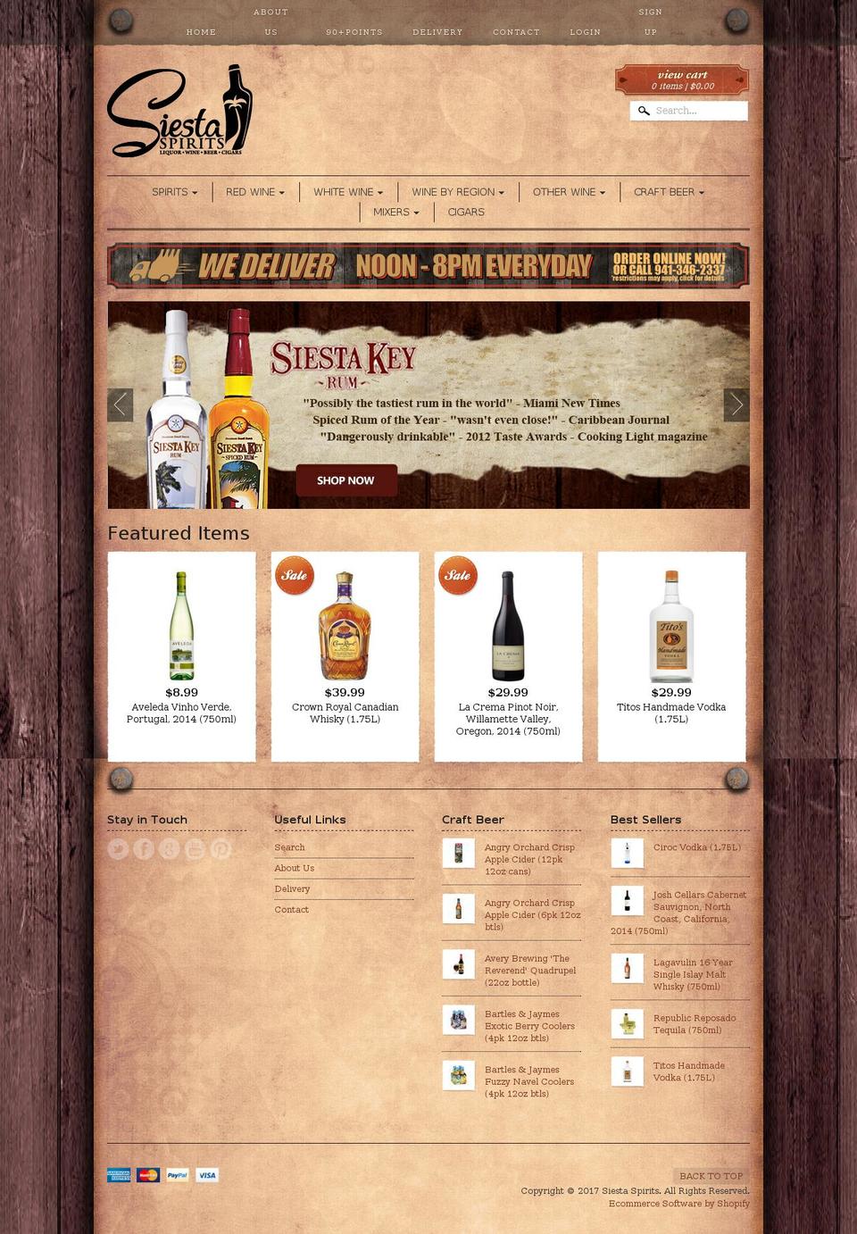 siestaspirits.com shopify website screenshot