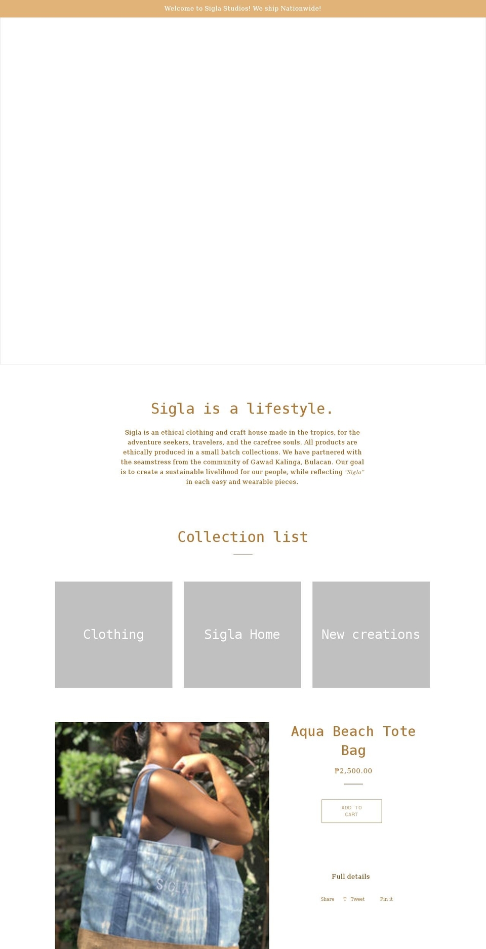 siglastudios.com shopify website screenshot