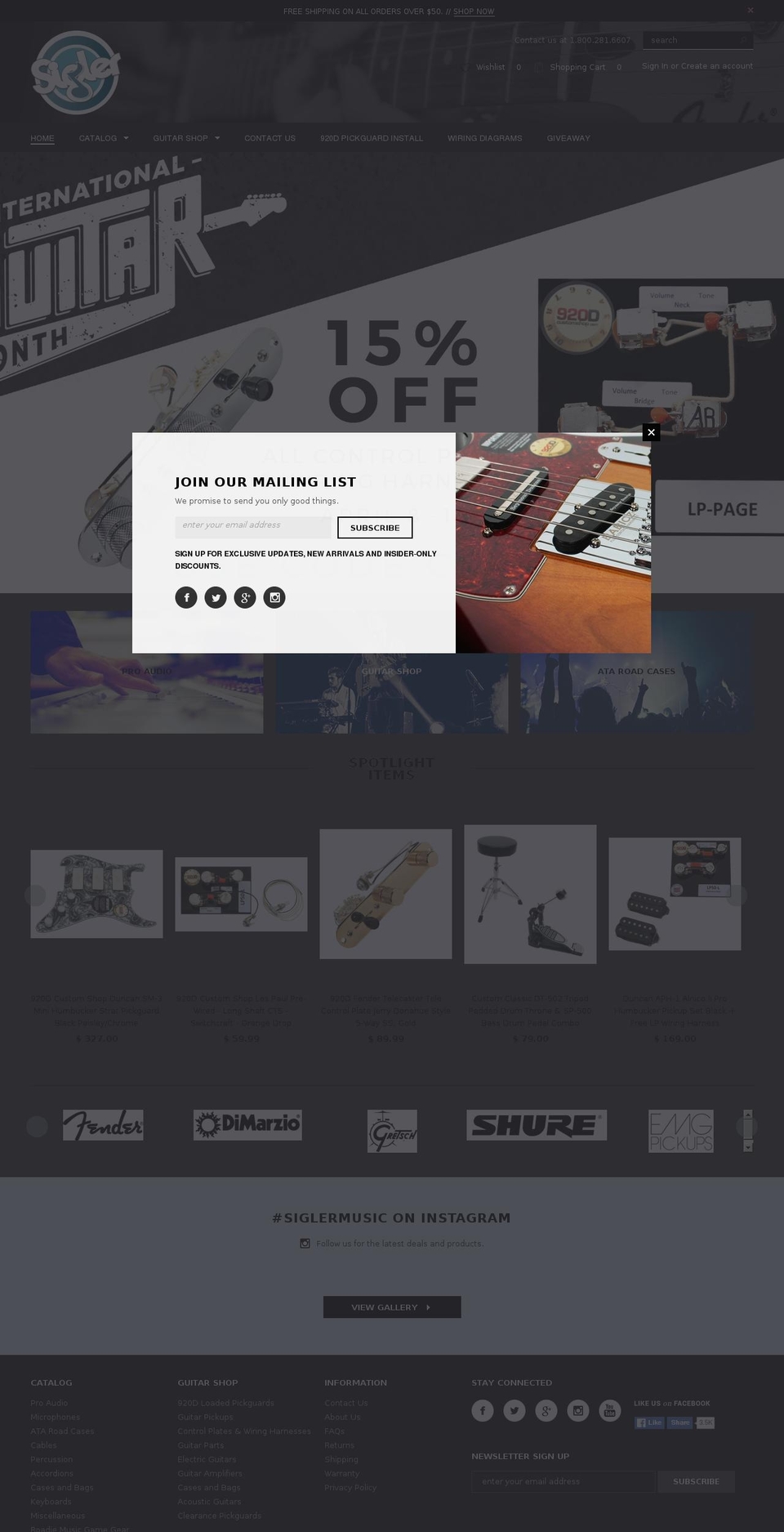 siglermusic.com shopify website screenshot