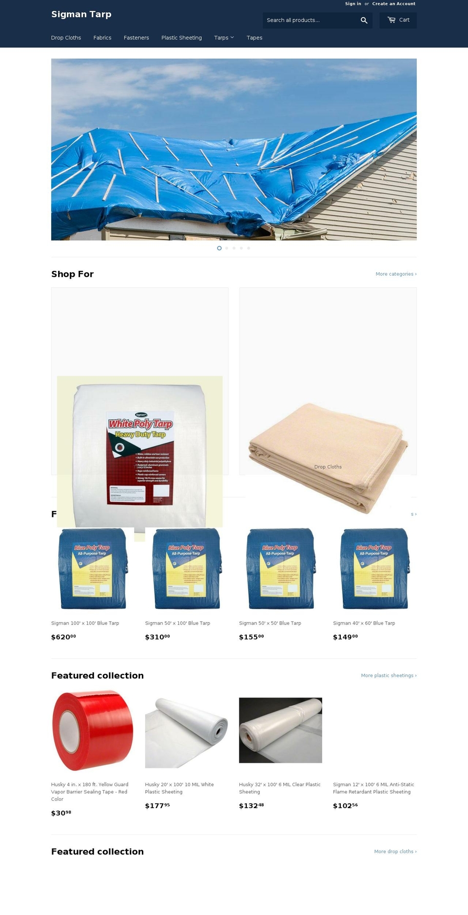 sigmantarps.com — Shopify storefront screenshot