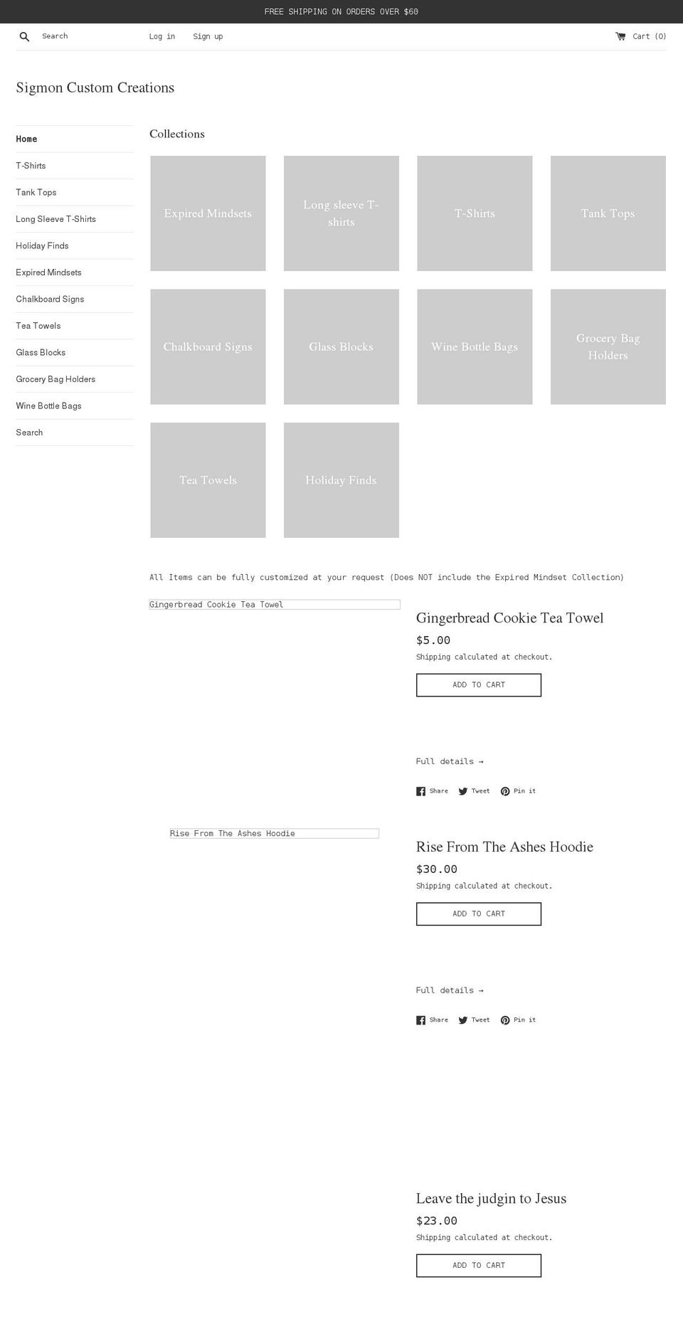 sigmoncustomcreations.com shopify website screenshot