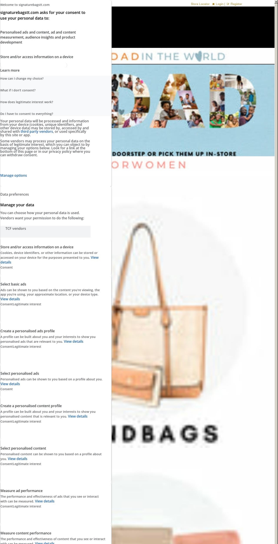 signaturebagstt.com shopify website screenshot