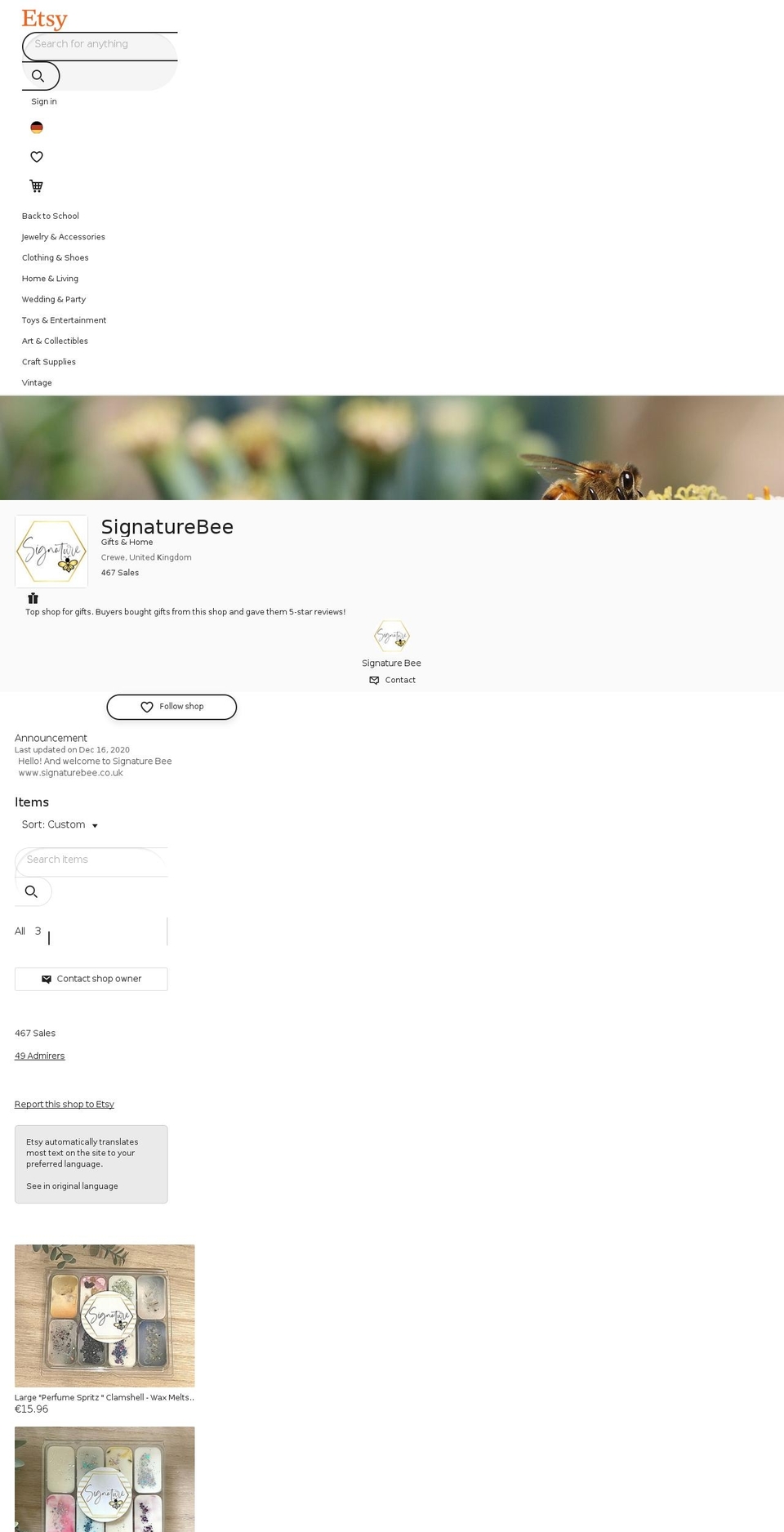 signaturebee.co.uk shopify website screenshot