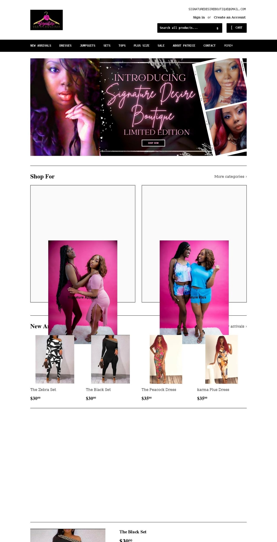 signaturedesireboutique.com shopify website screenshot