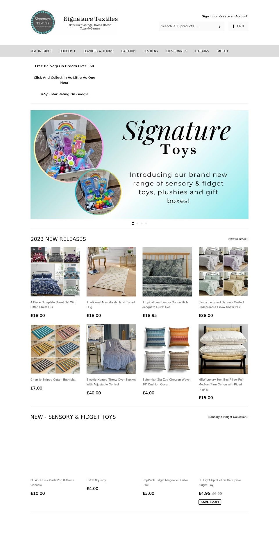 signaturetextiles.co.uk shopify website screenshot