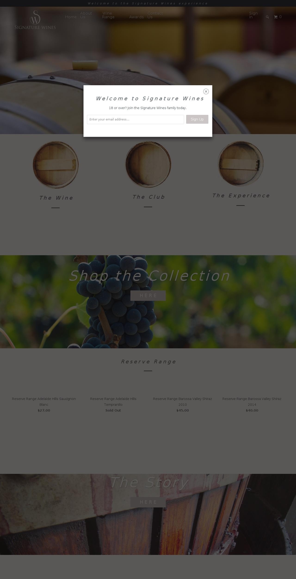 signaturewines.com.au shopify website screenshot