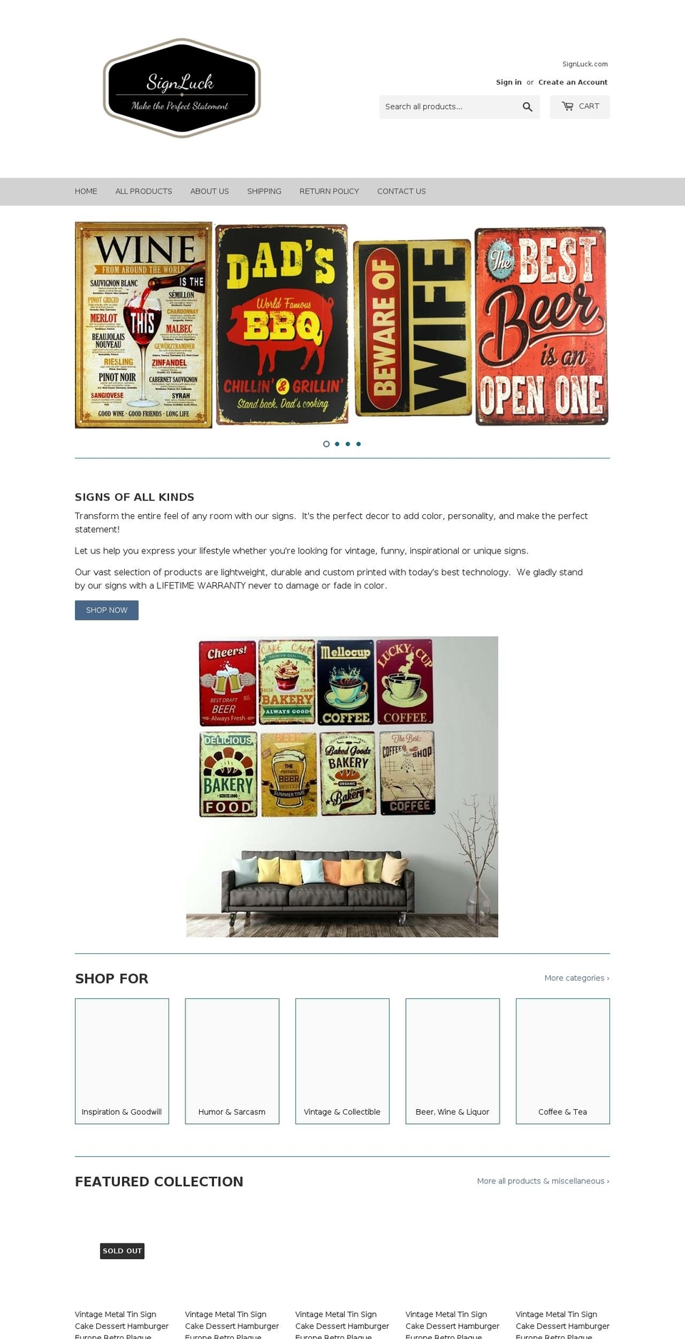 signluck.com — Shopify storefront screenshot