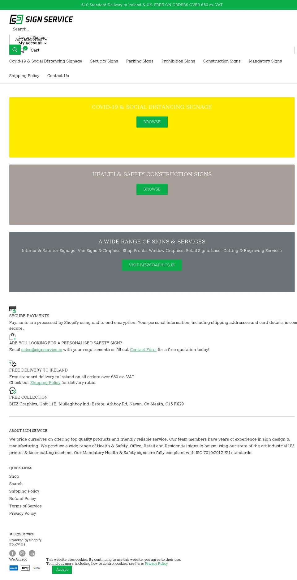 signservice.ie shopify website screenshot