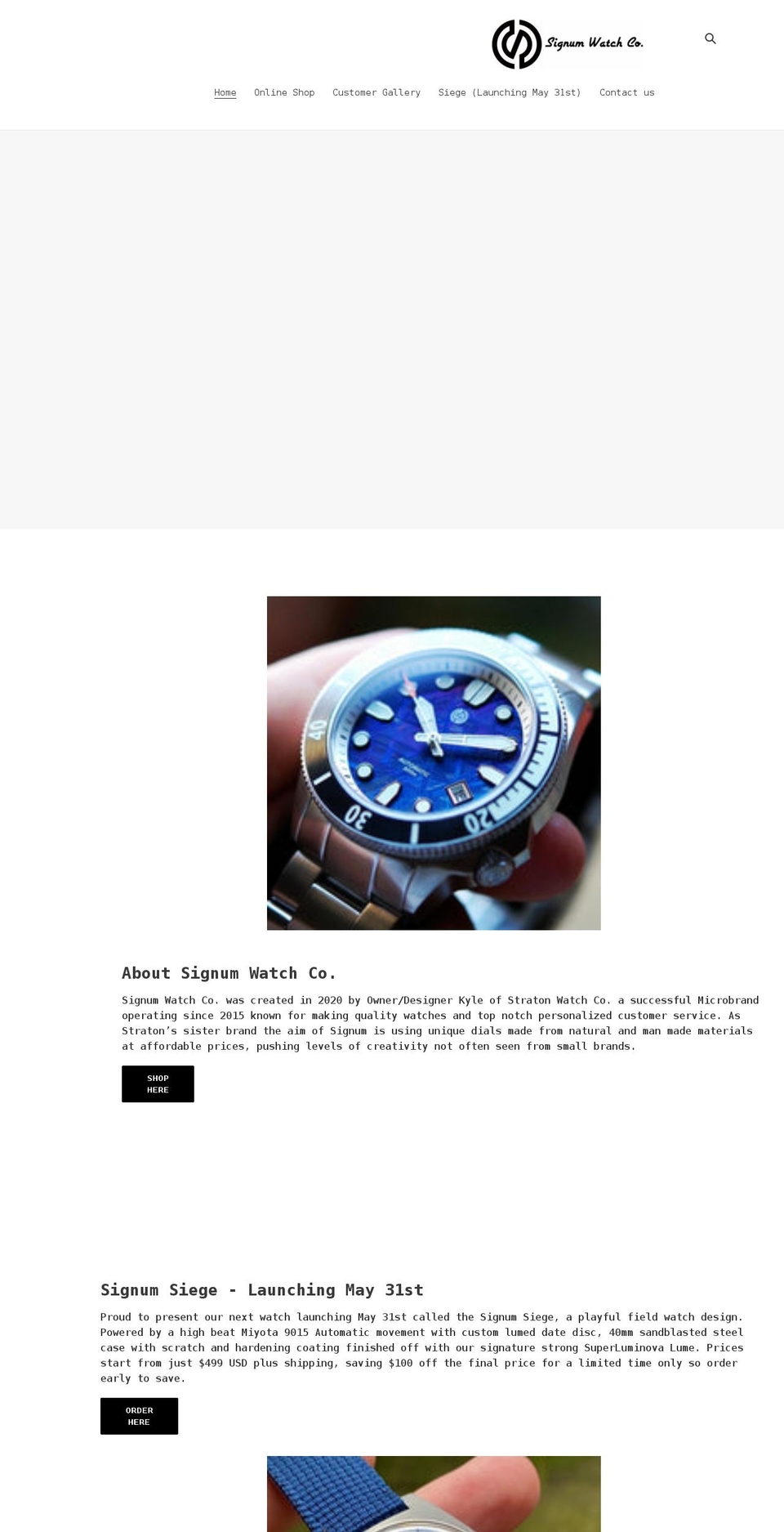 signumwatches.com shopify website screenshot