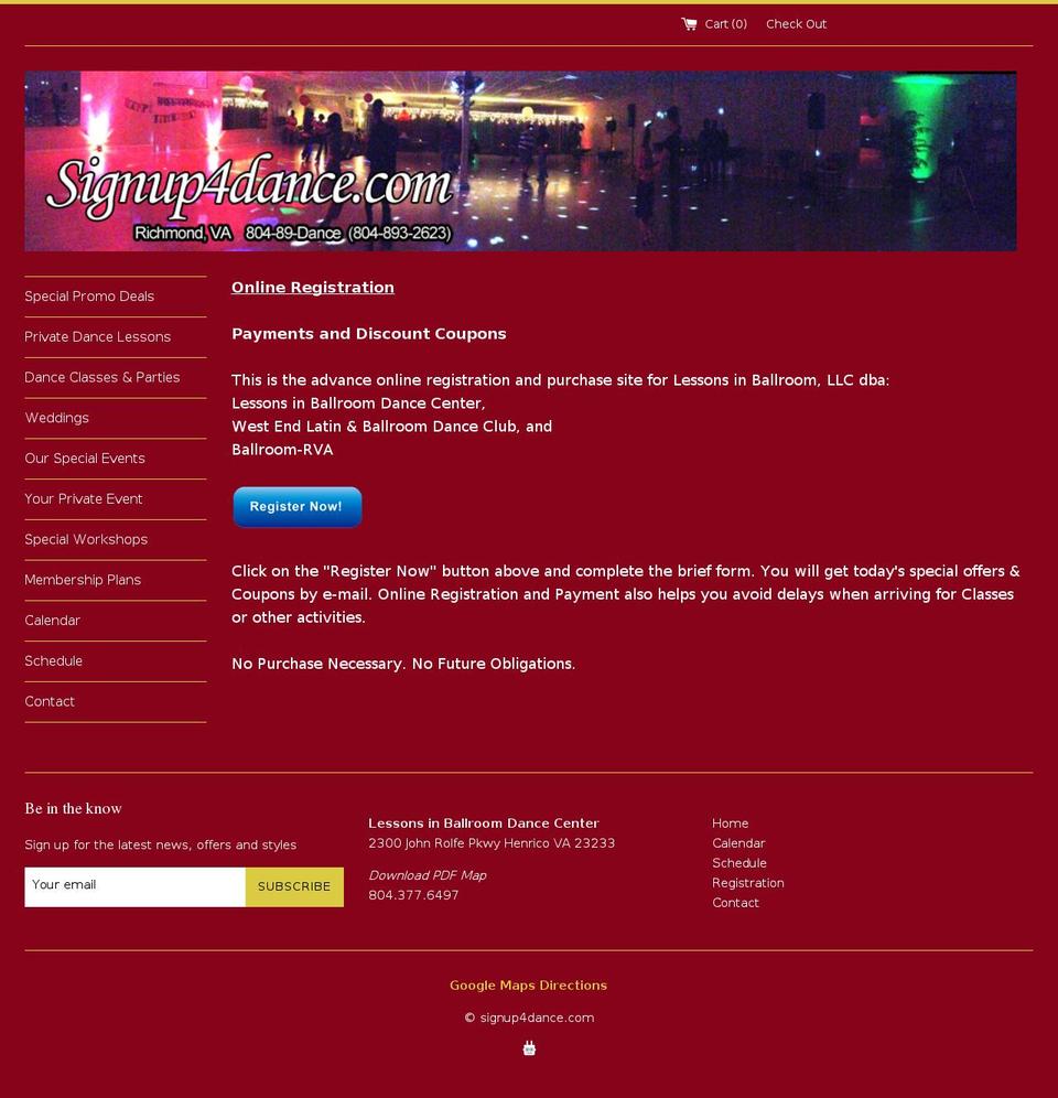 signup4dance.com shopify website screenshot
