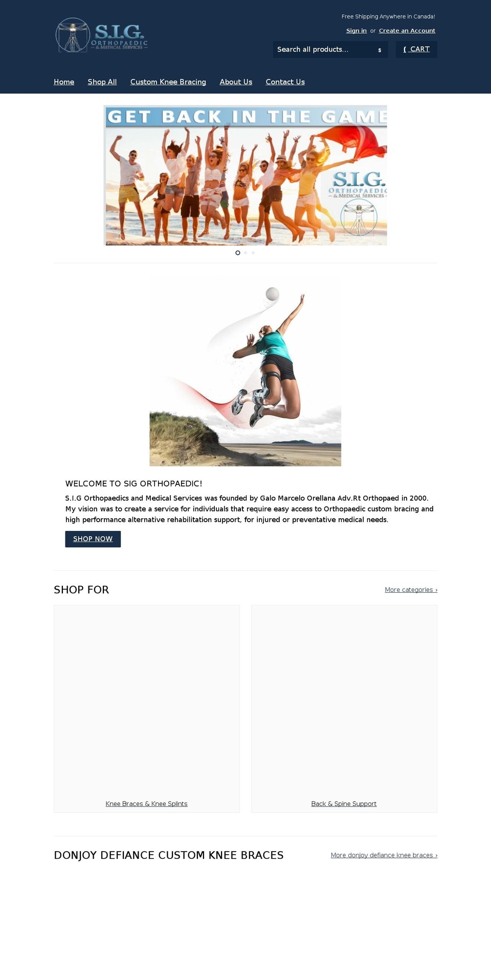 sigorthopaedic.com shopify website screenshot