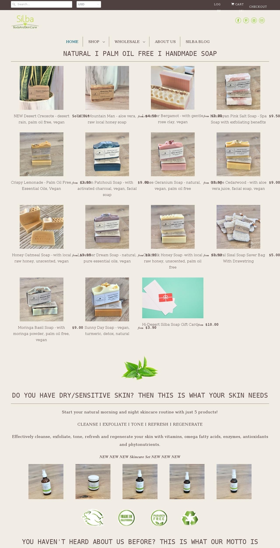 silbabodyandskincare.com — Shopify storefront screenshot