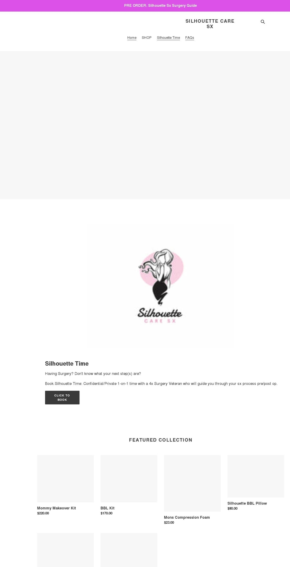 silhouettecaresx.com shopify website screenshot