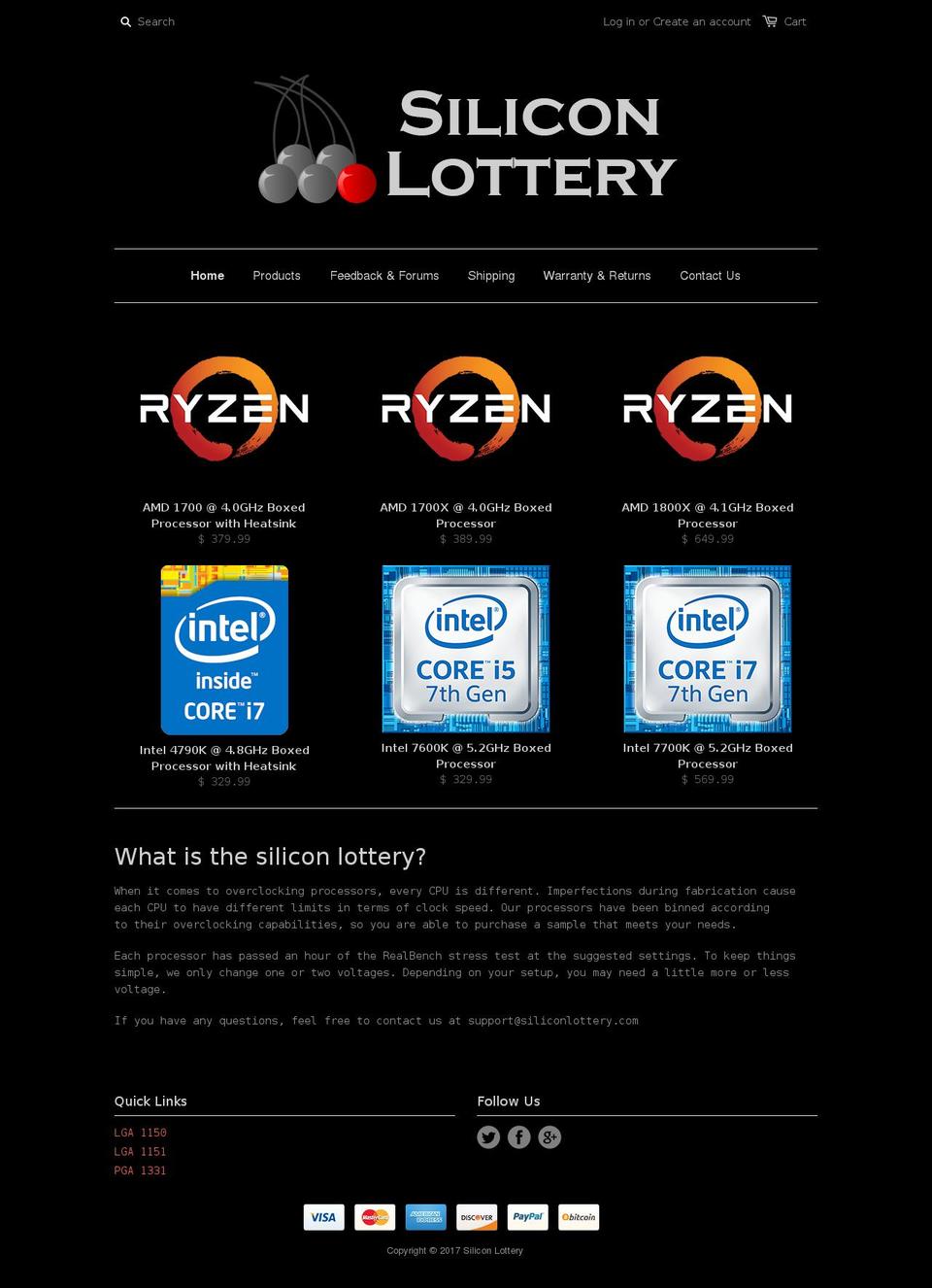 siliconlottery.com shopify website screenshot