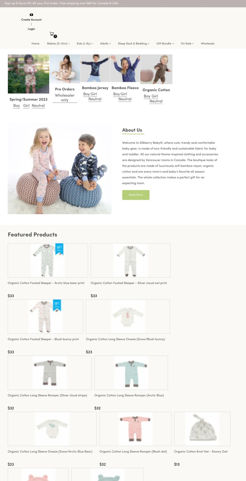 silkberrybaby.ca shopify website screenshot