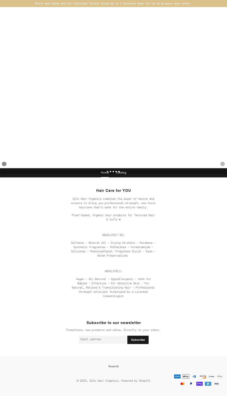 silkhairorganics.com shopify website screenshot