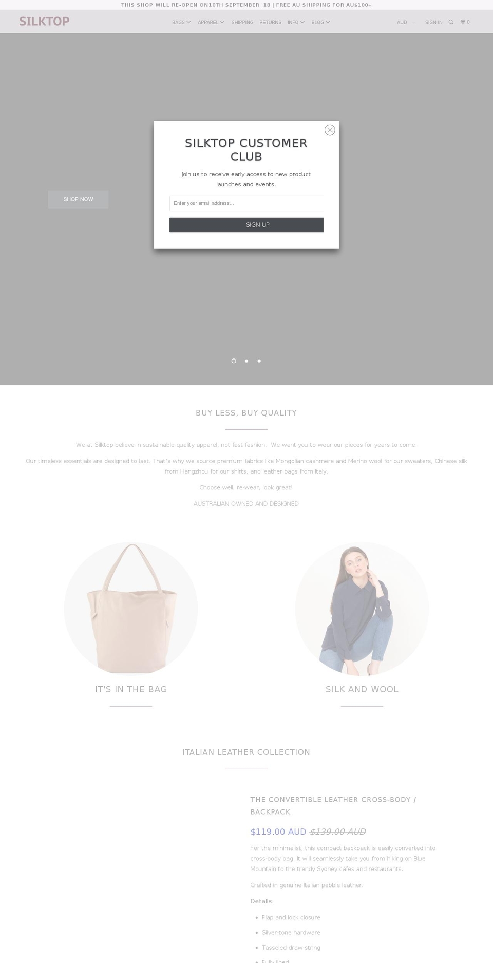 silktop.com.au shopify website screenshot