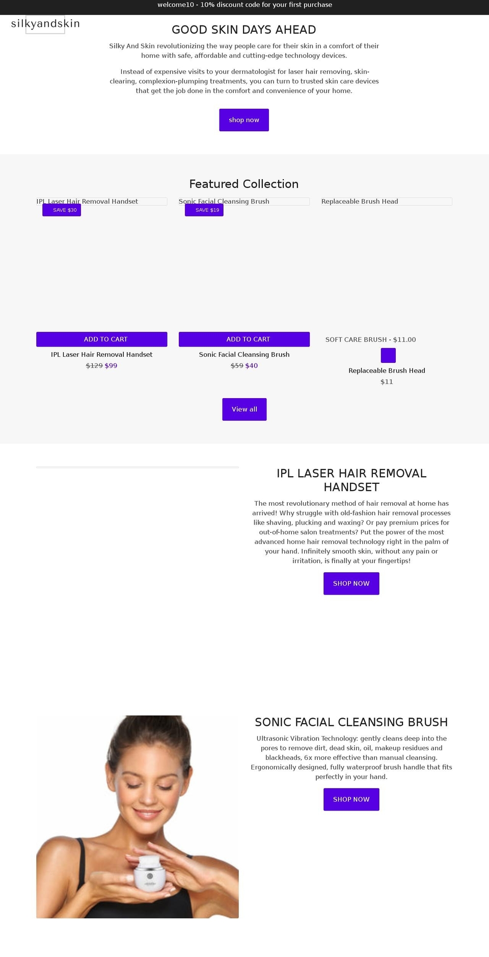 silkyandskin.com shopify website screenshot