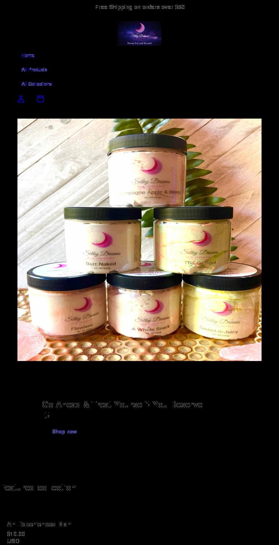 silkydreamsskinessentials.com shopify website screenshot