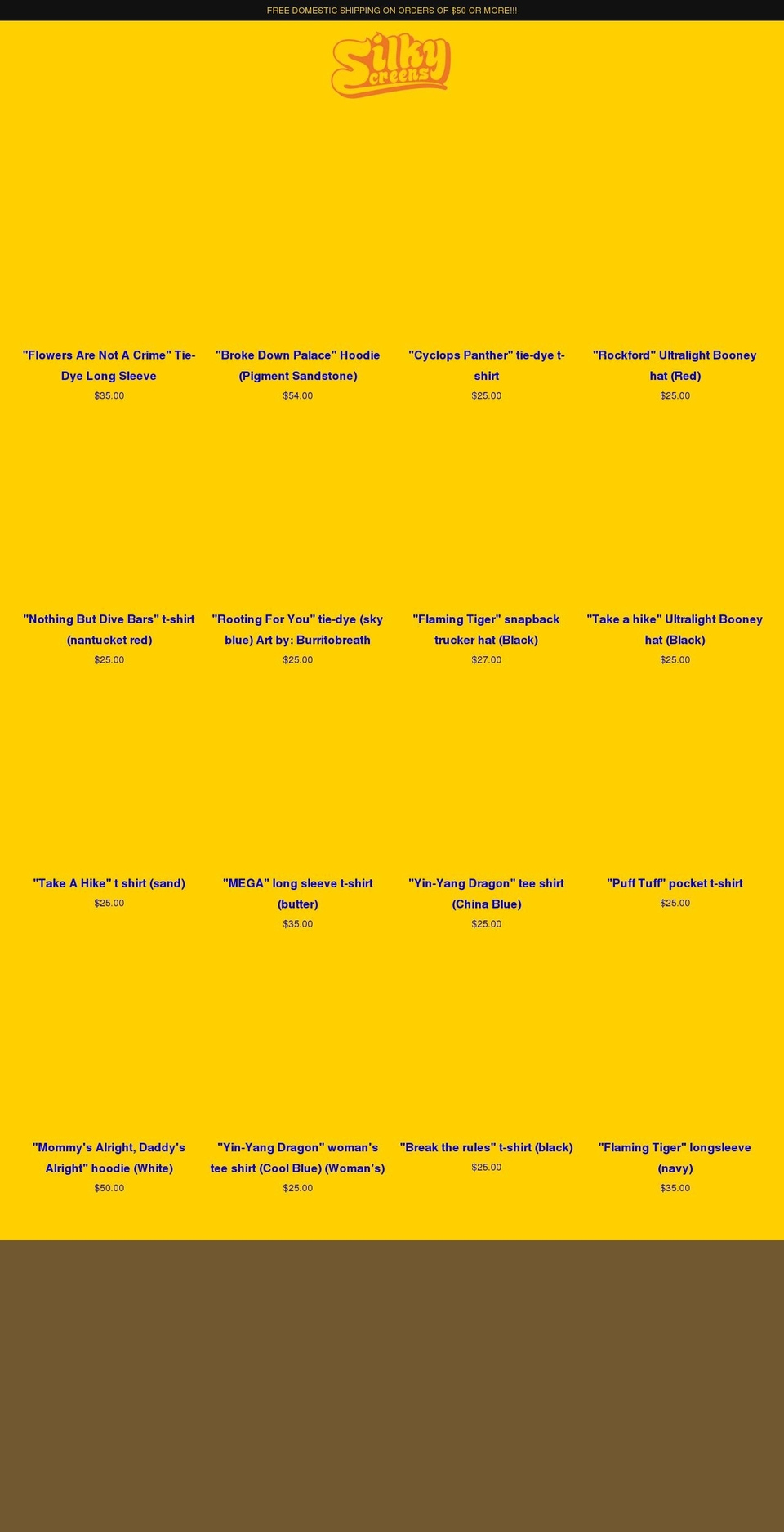 silkyscreens.net shopify website screenshot