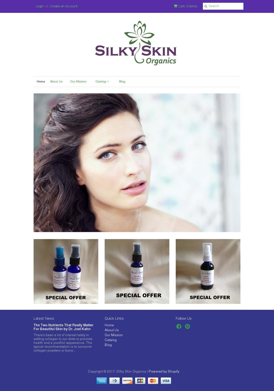silkyskinorganics.com shopify website screenshot