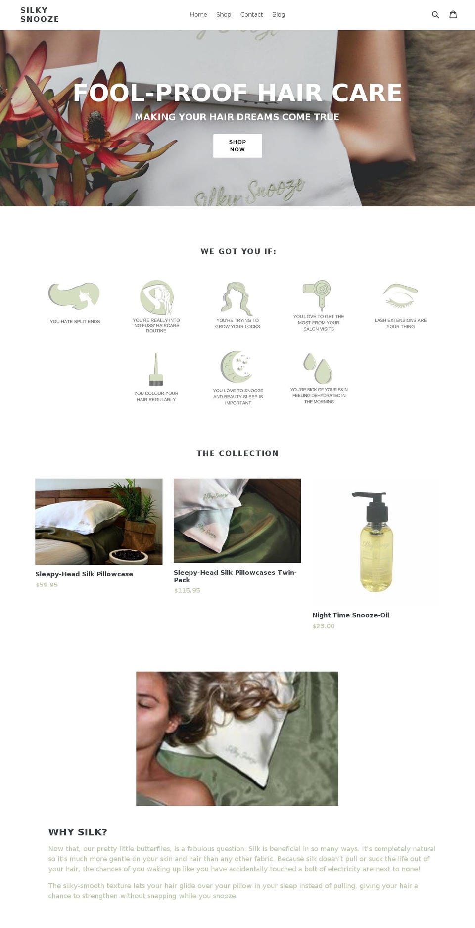 silkysnooze.com — Shopify storefront screenshot