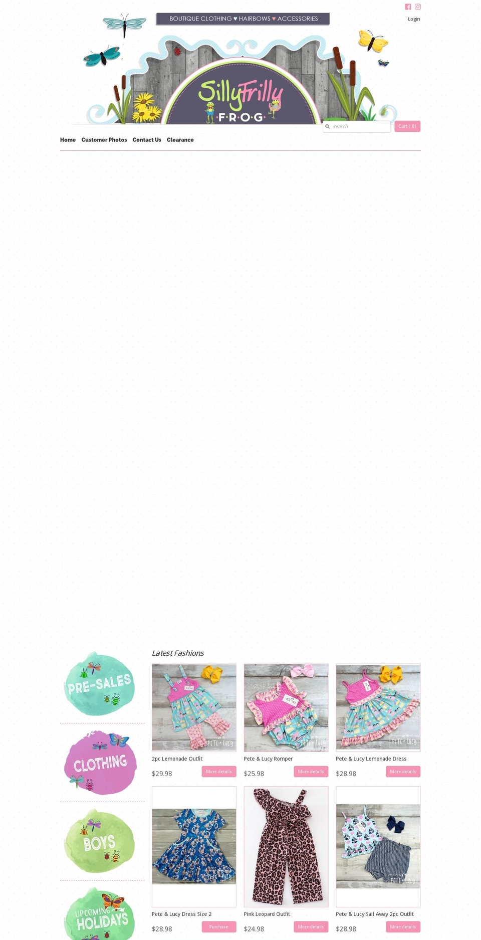 sillyfrillyfrog.com — Shopify storefront screenshot