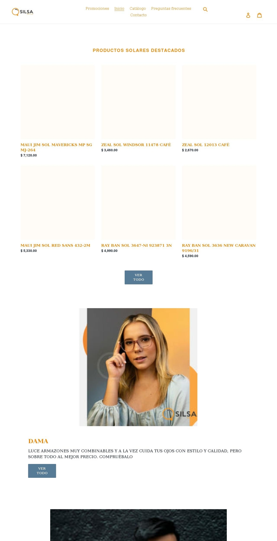 silsaoptica.com shopify website screenshot