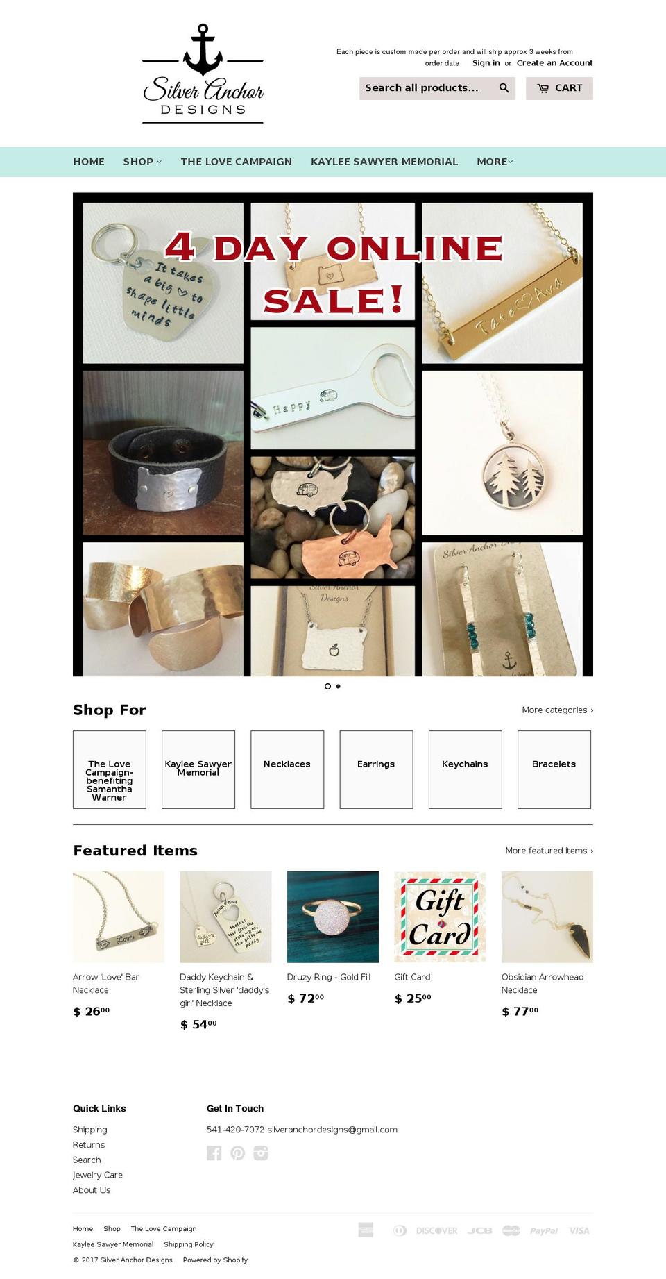 silveranchordesigns.com shopify website screenshot