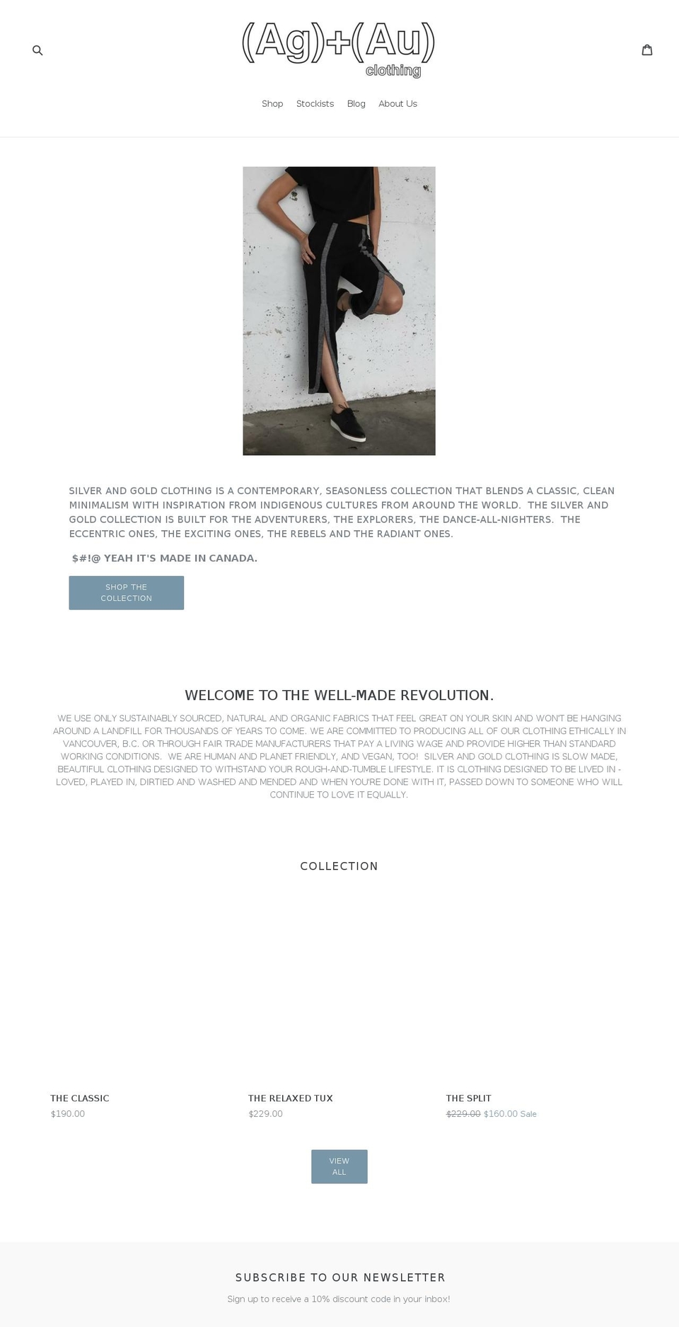 silverandgoldclothing.com shopify website screenshot