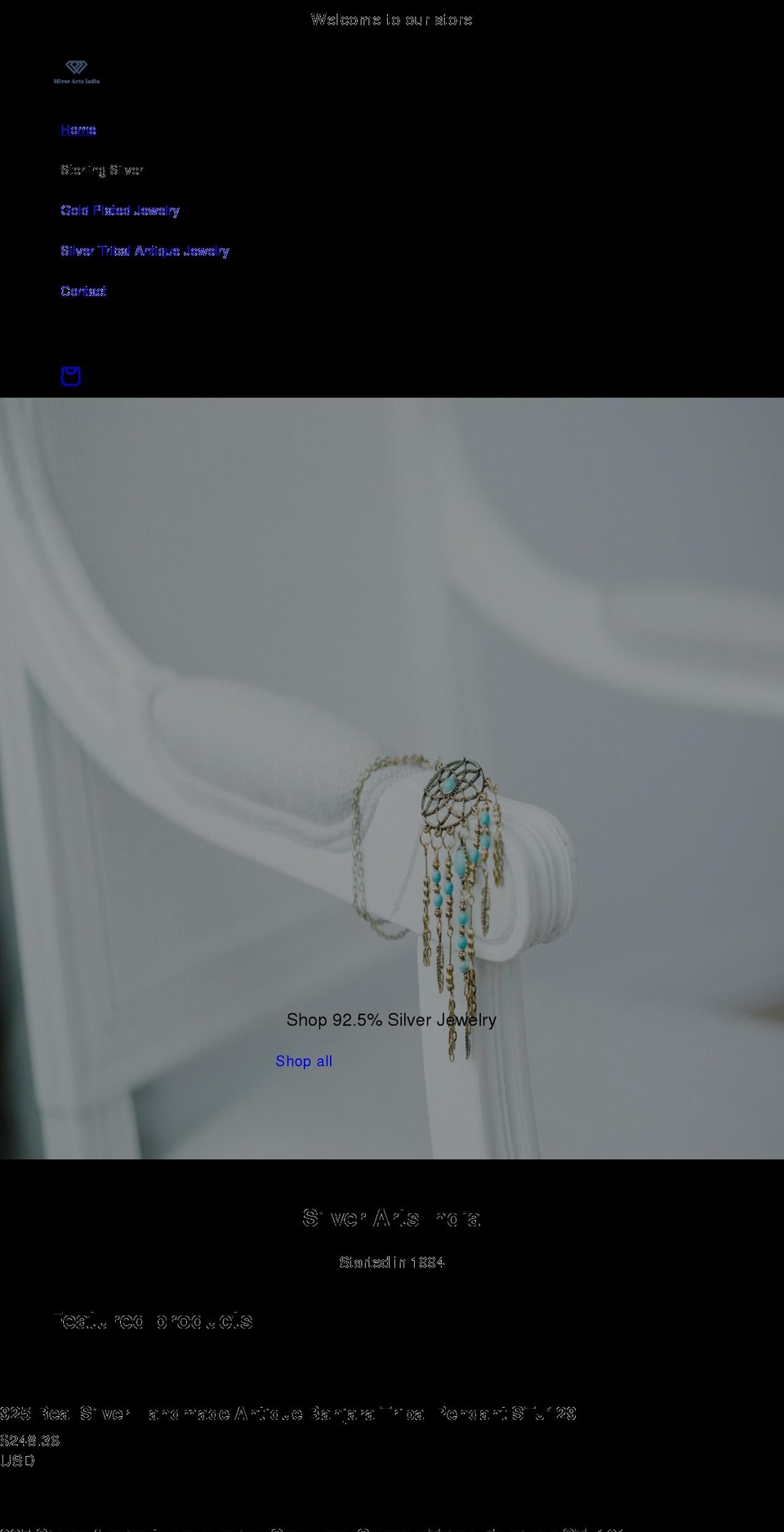 silverartsindia.com shopify website screenshot