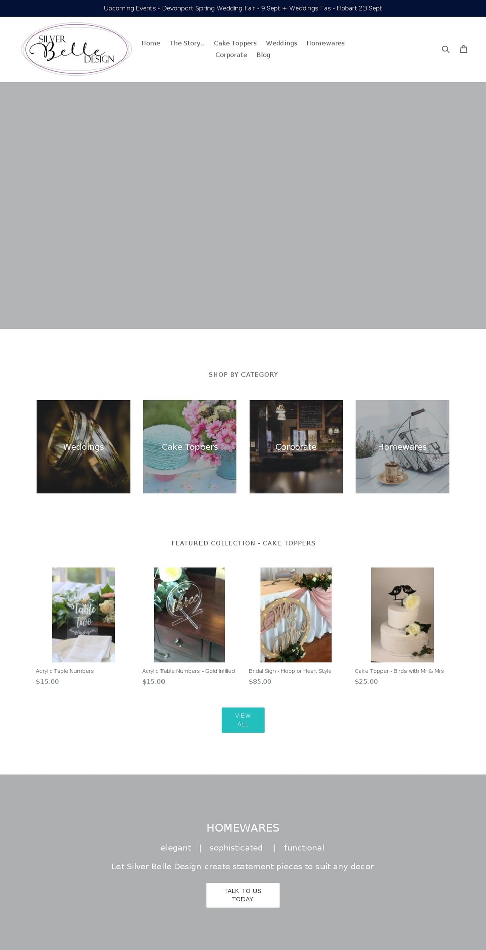 silverbelledesign.com — Shopify storefront screenshot