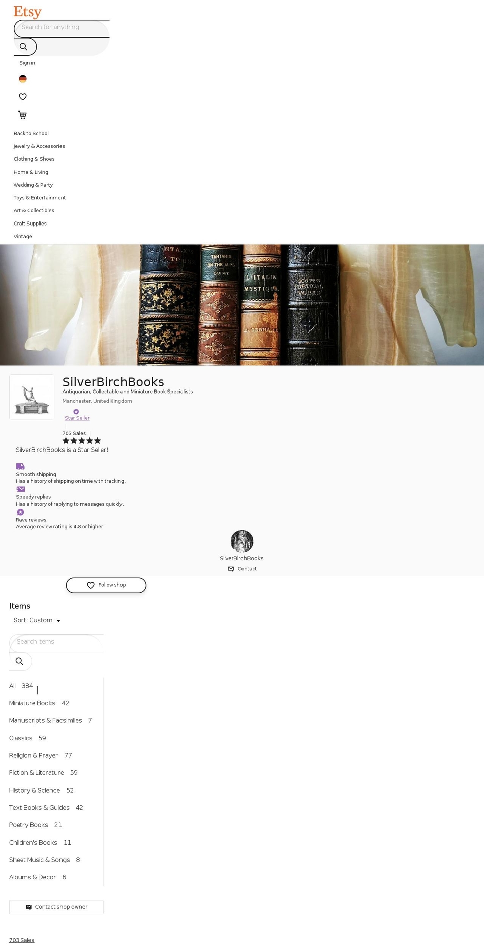 silverbirchbooks.com shopify website screenshot
