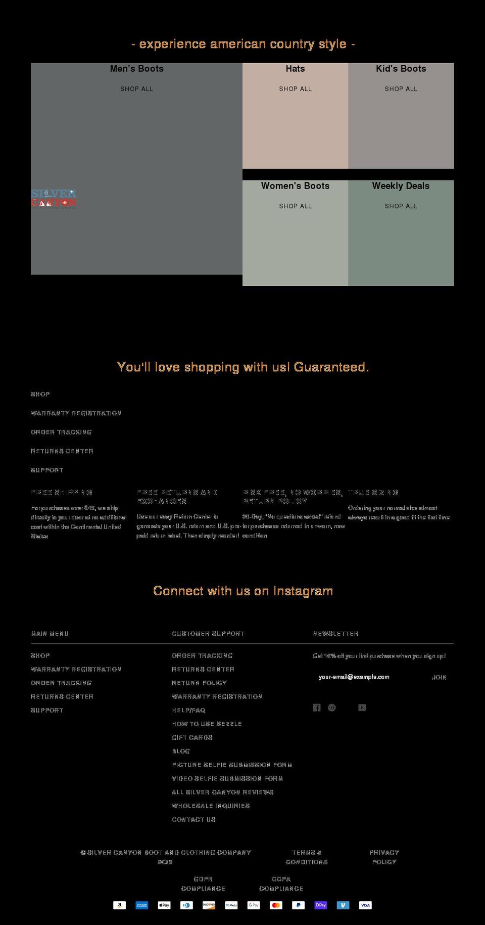 silvercanyonboots.com shopify website screenshot