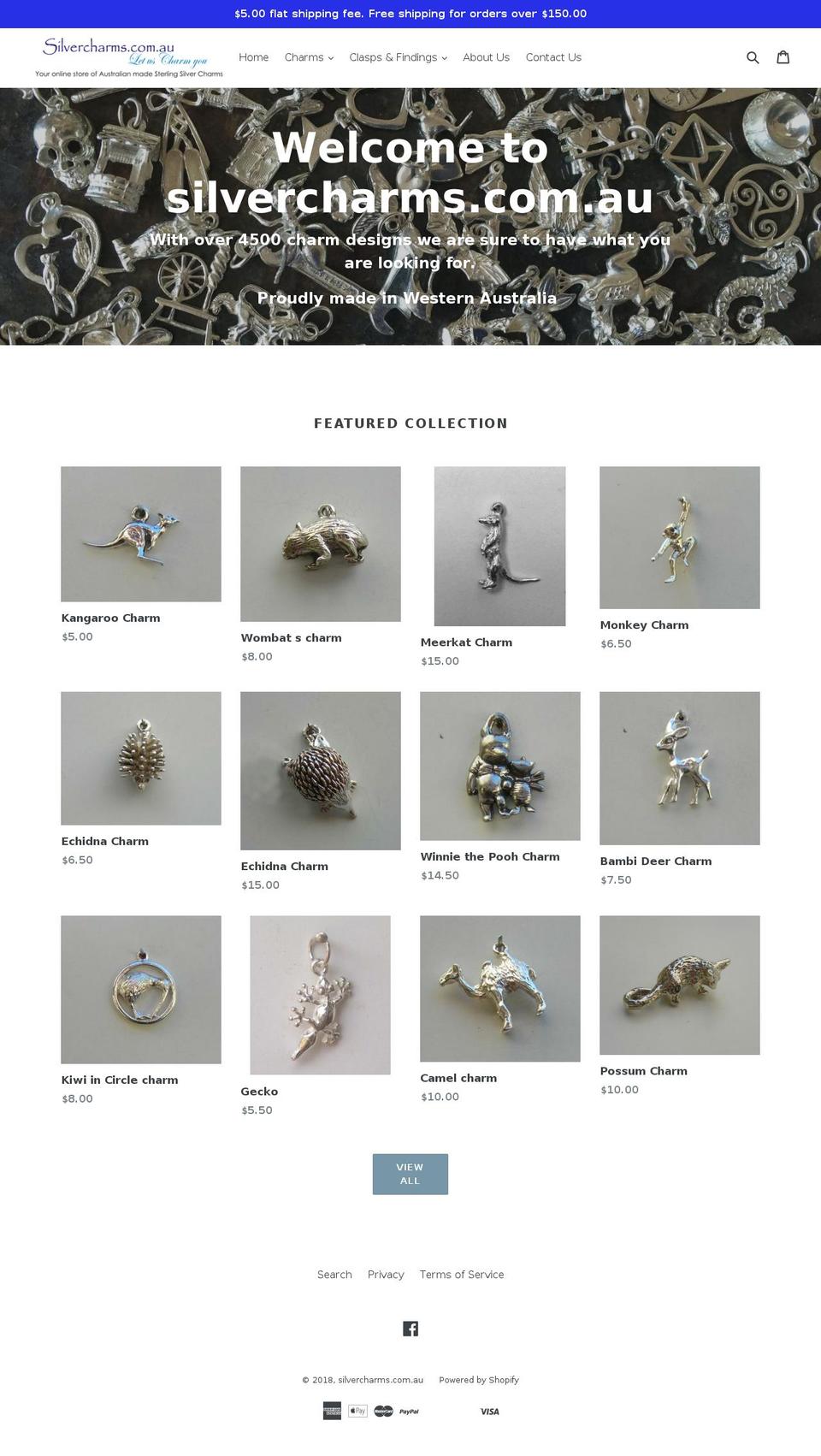 silvercharms.com.au shopify website screenshot