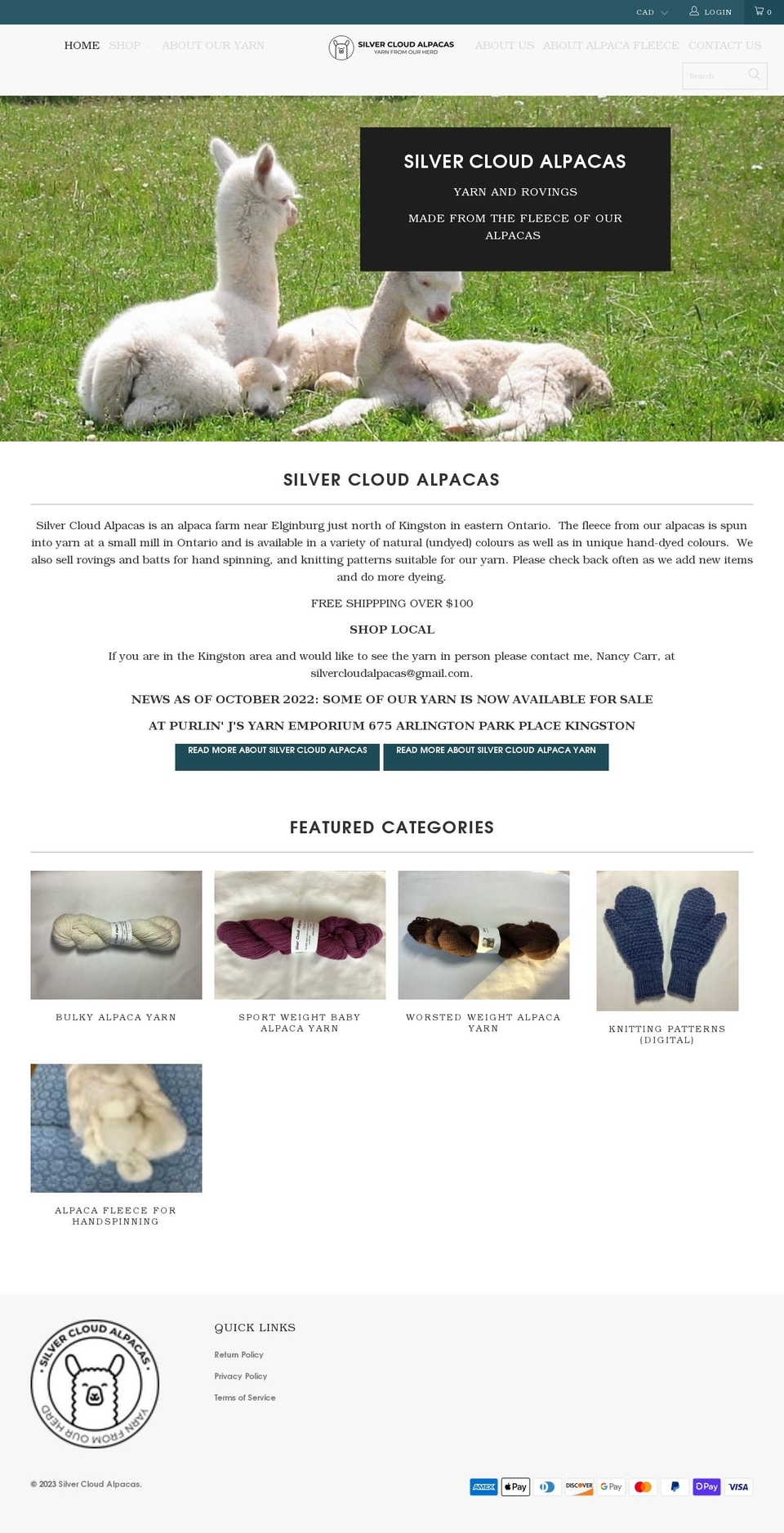 silvercloudalpacas.com shopify website screenshot