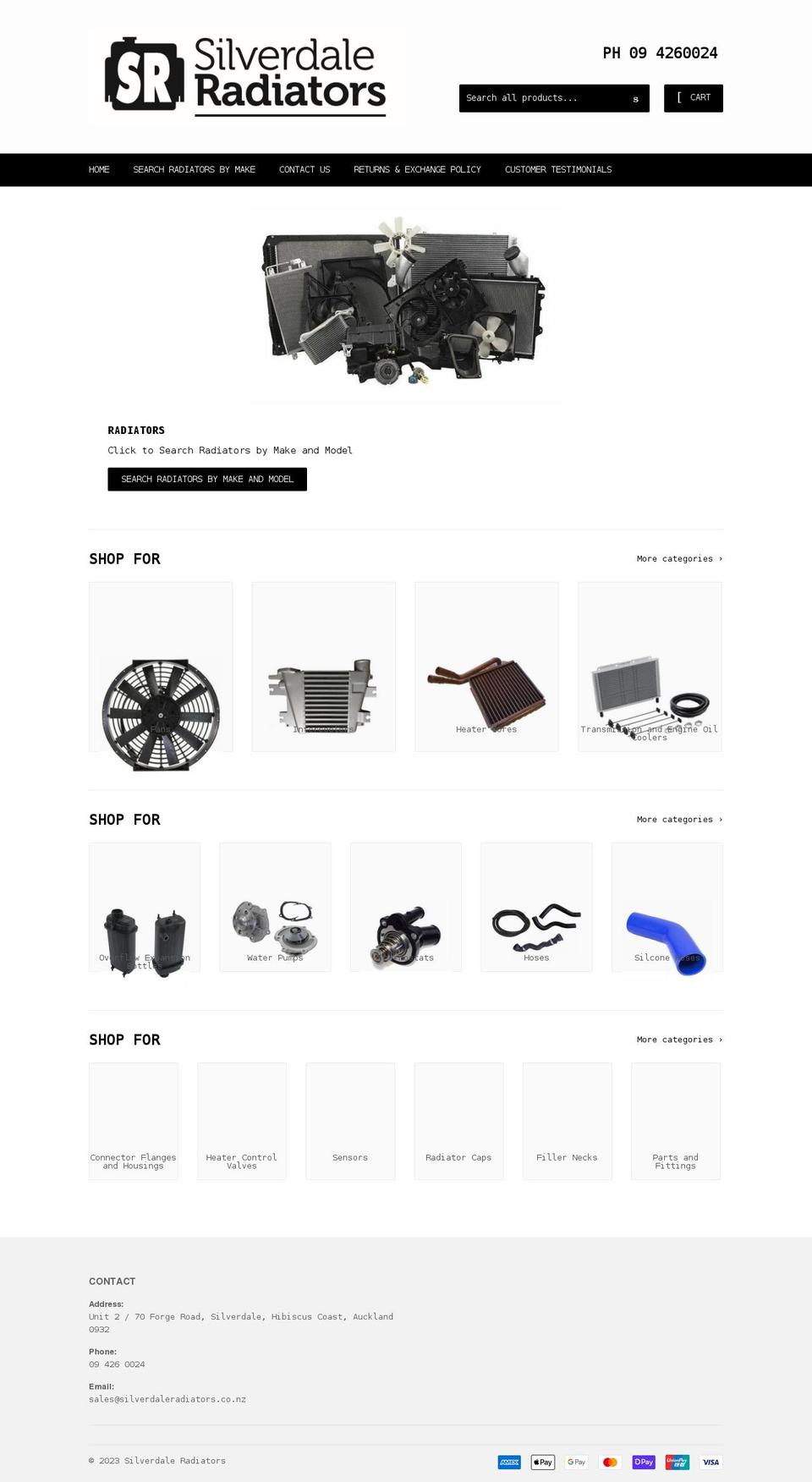 silverdaleradiators.co.nz shopify website screenshot