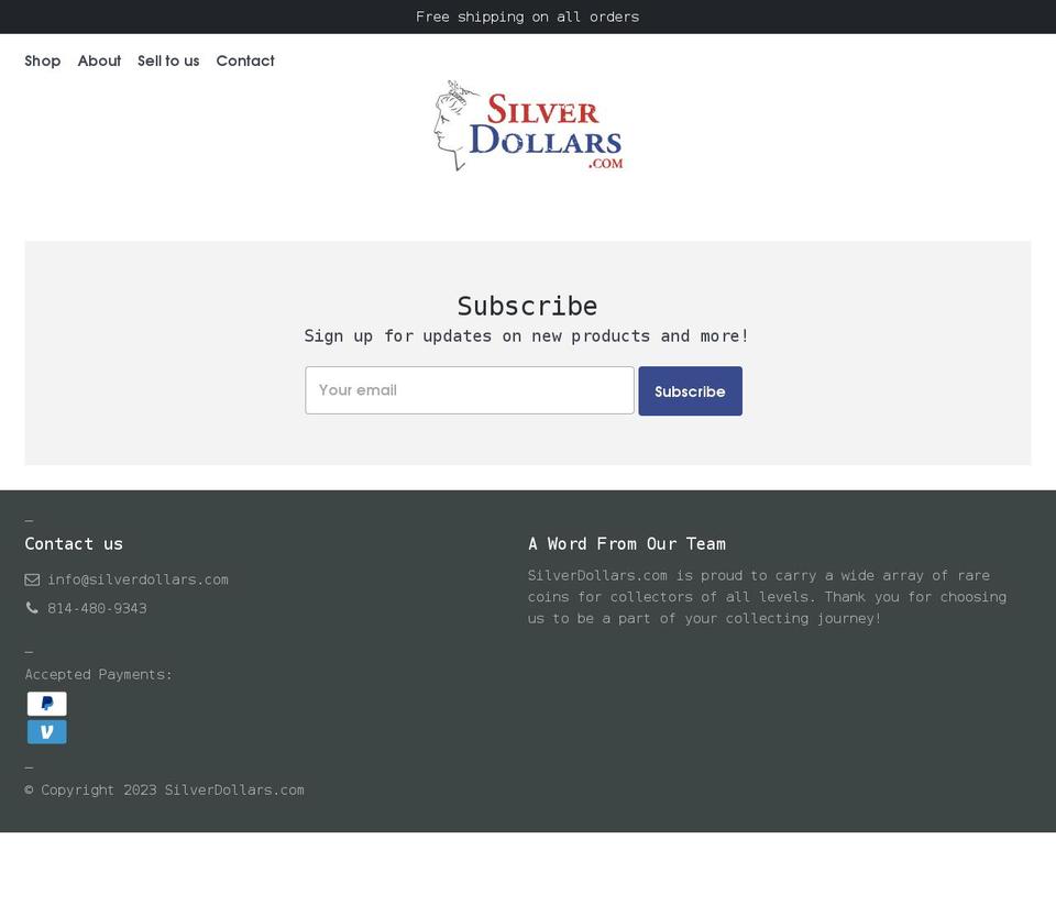 silverdollars.com shopify website screenshot