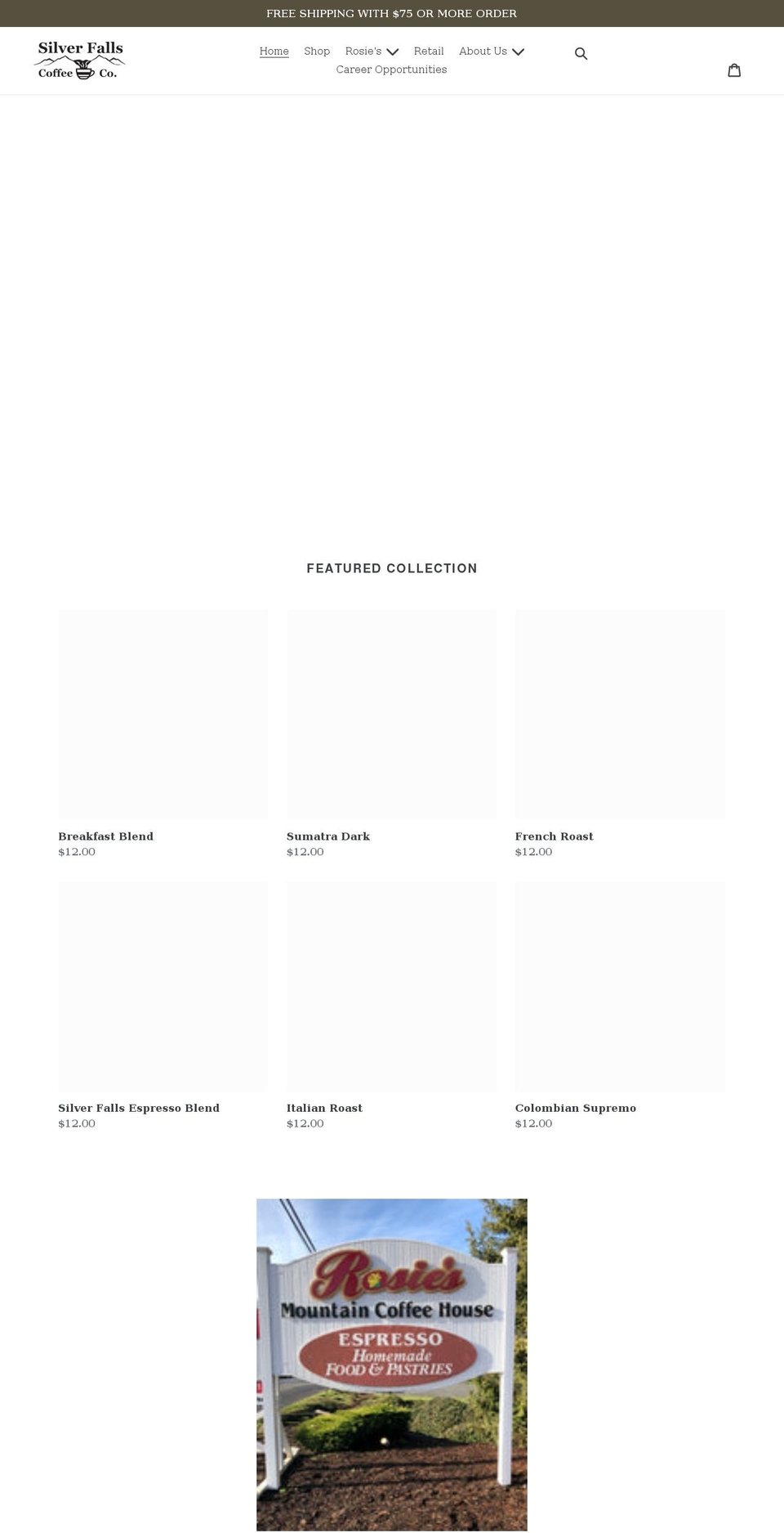 silverfallscoffee.com shopify website screenshot