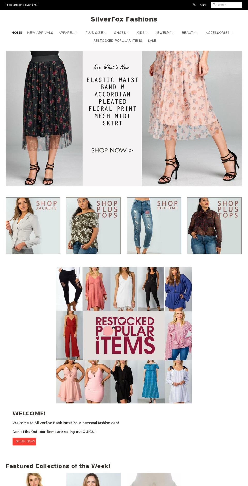 silverfoxfashions.com — Shopify storefront screenshot