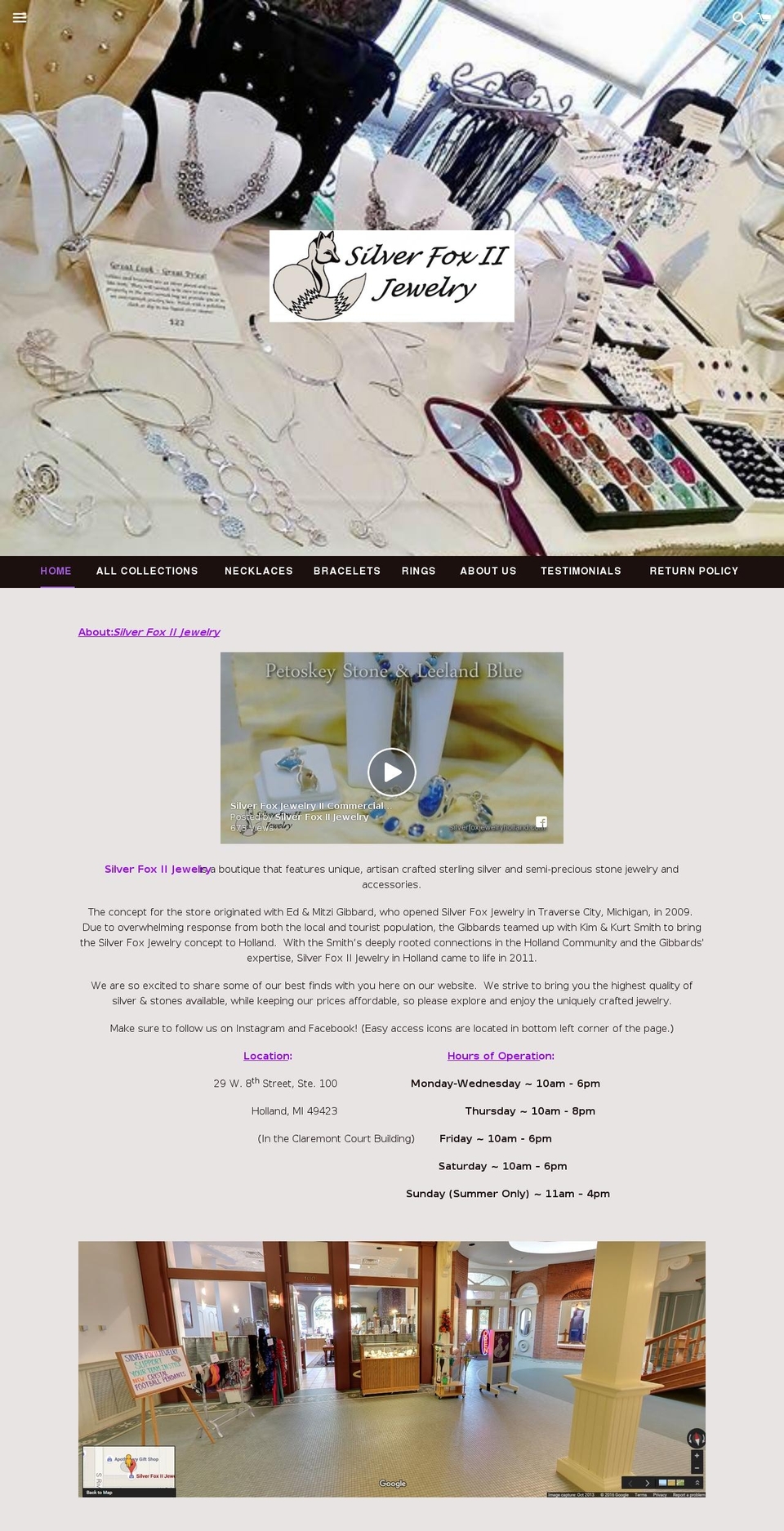 silverfoxjewelryholland.com shopify website screenshot