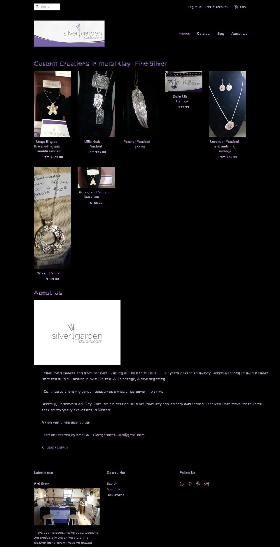 silvergardenstudio.com shopify website screenshot