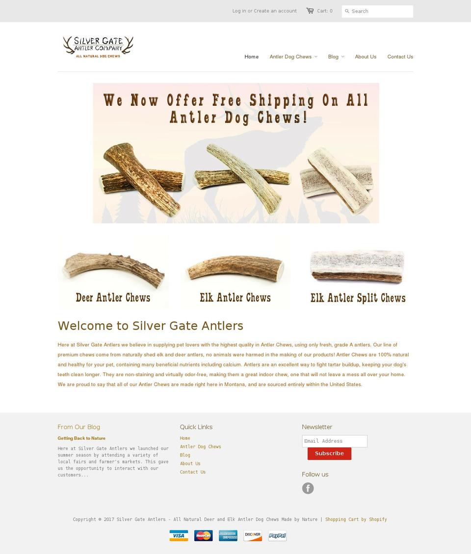 silvergateantlers.com shopify website screenshot