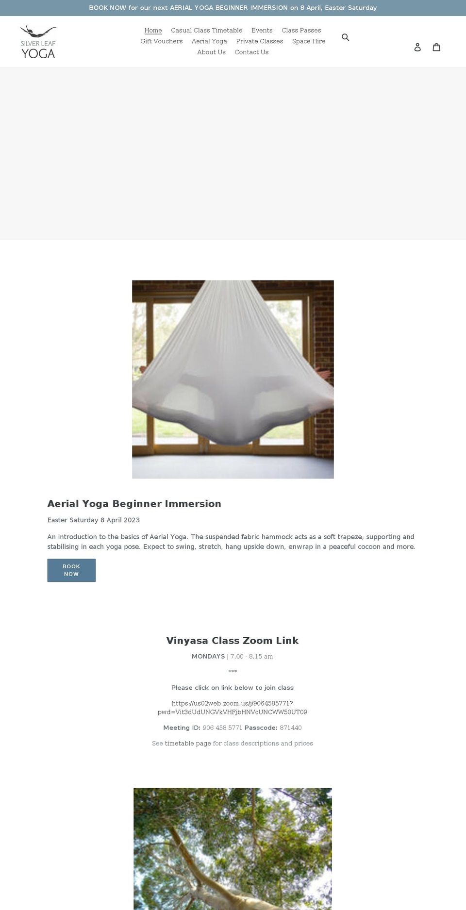 silverleafyoga.com.au shopify website screenshot