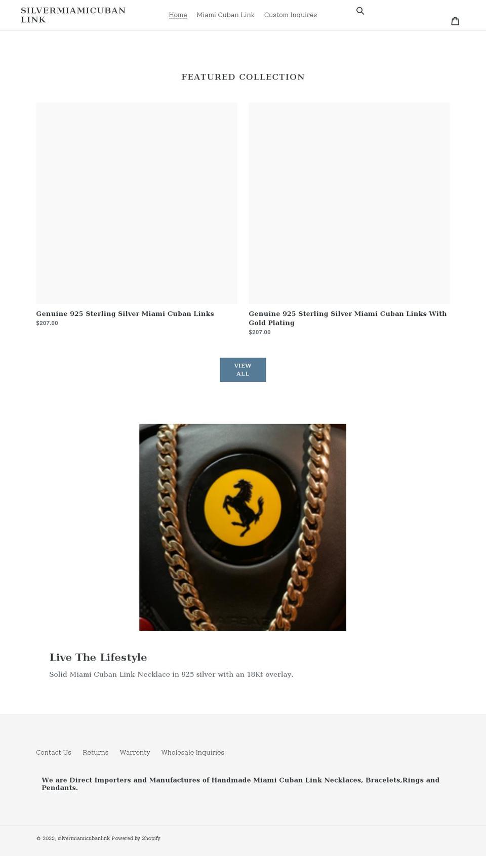 silvermiamicubanlink.com shopify website screenshot
