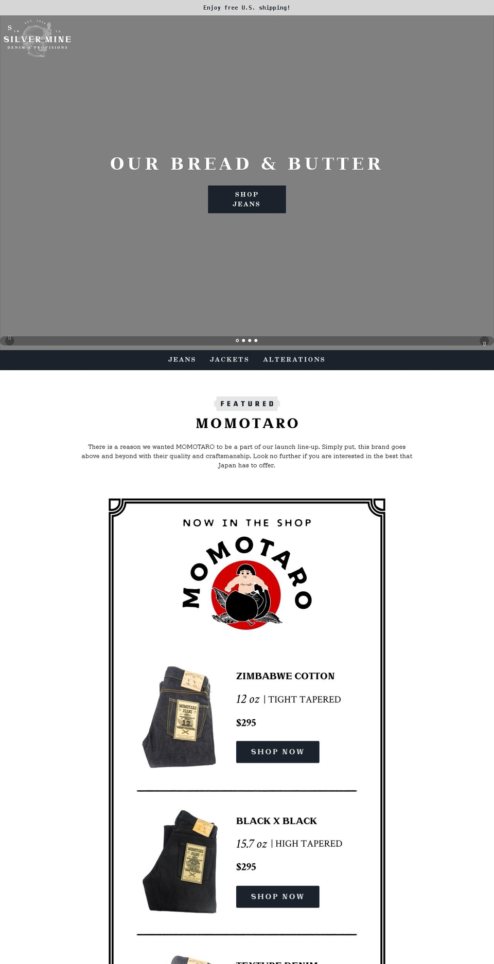 silverminedenim.com shopify website screenshot