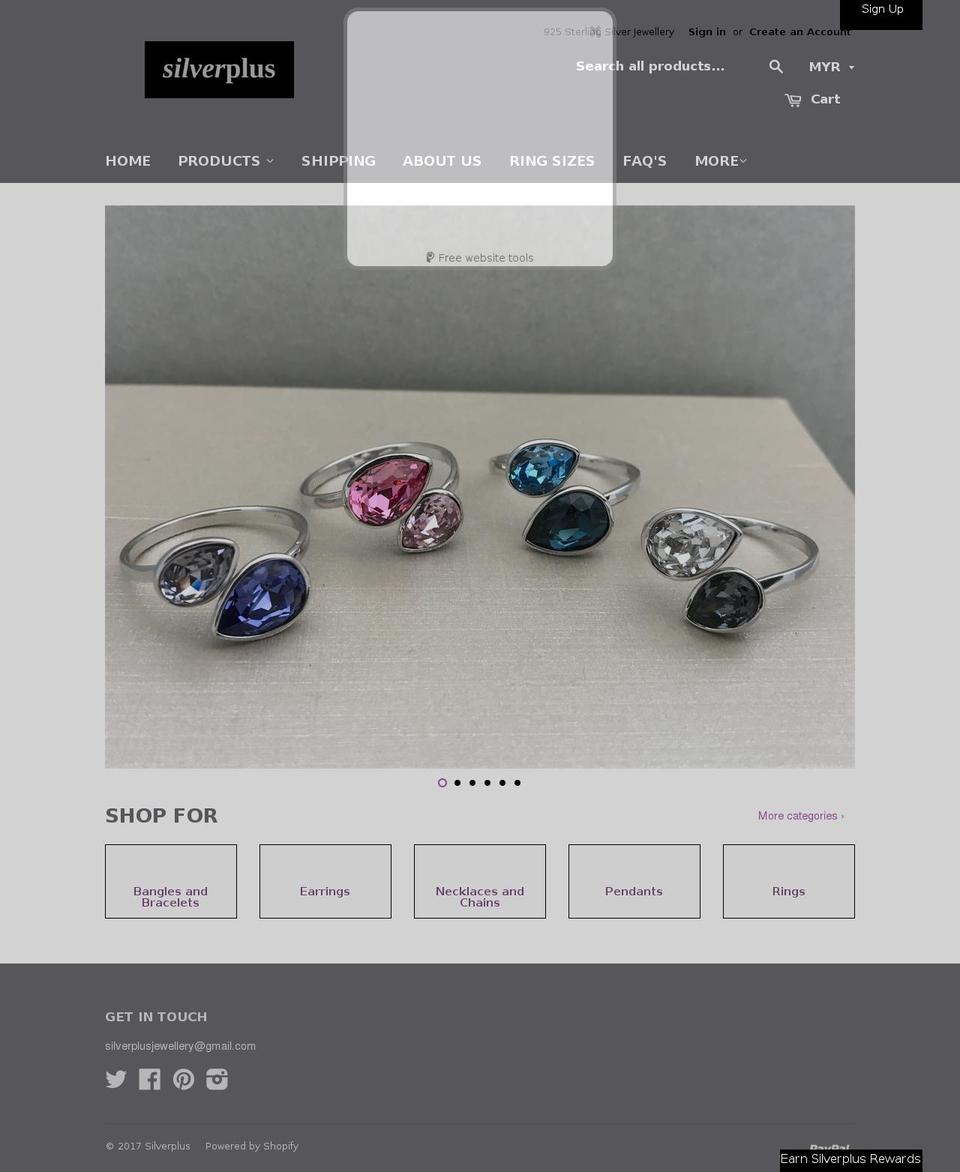 silverplusjewellery.com shopify website screenshot