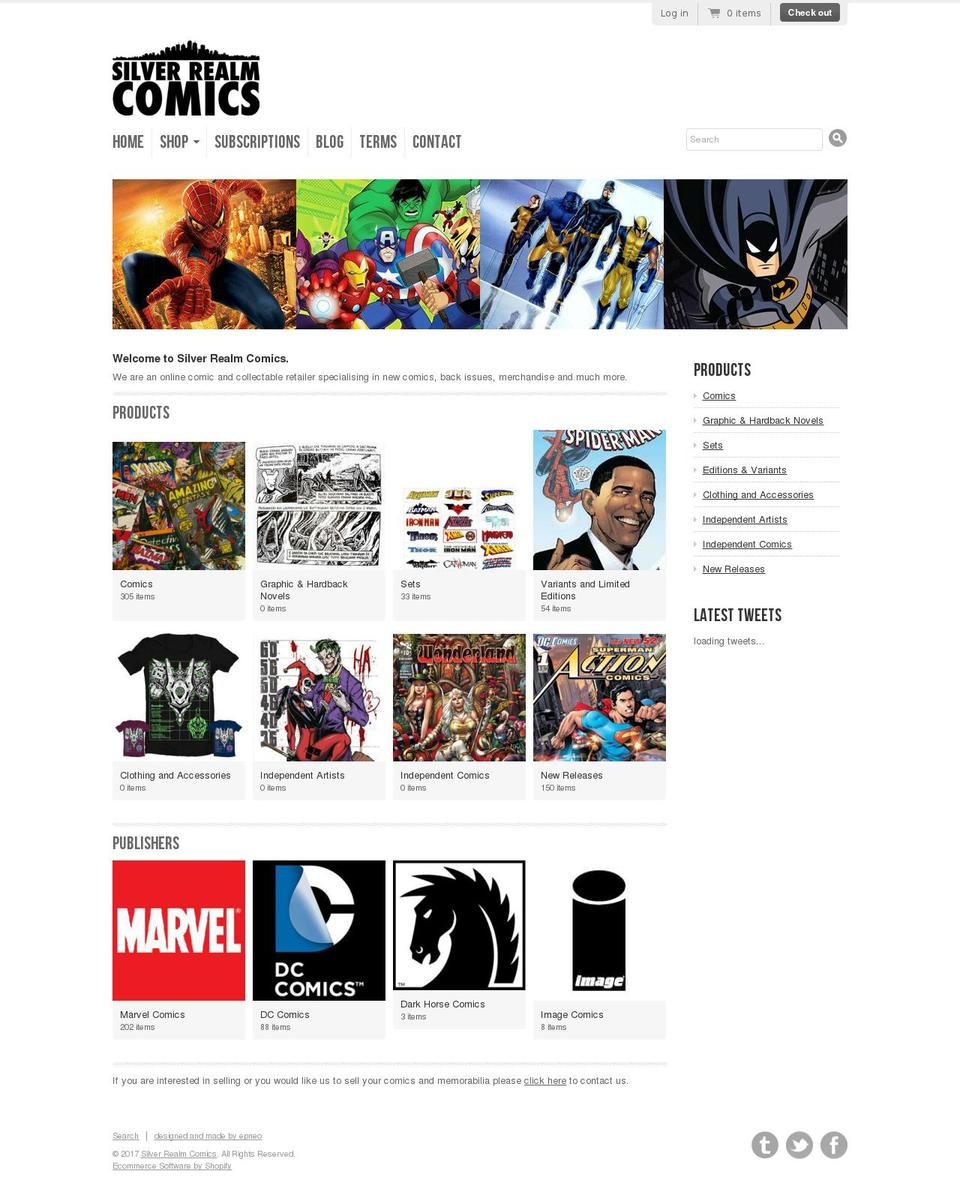 silverrealmcomics.com shopify website screenshot