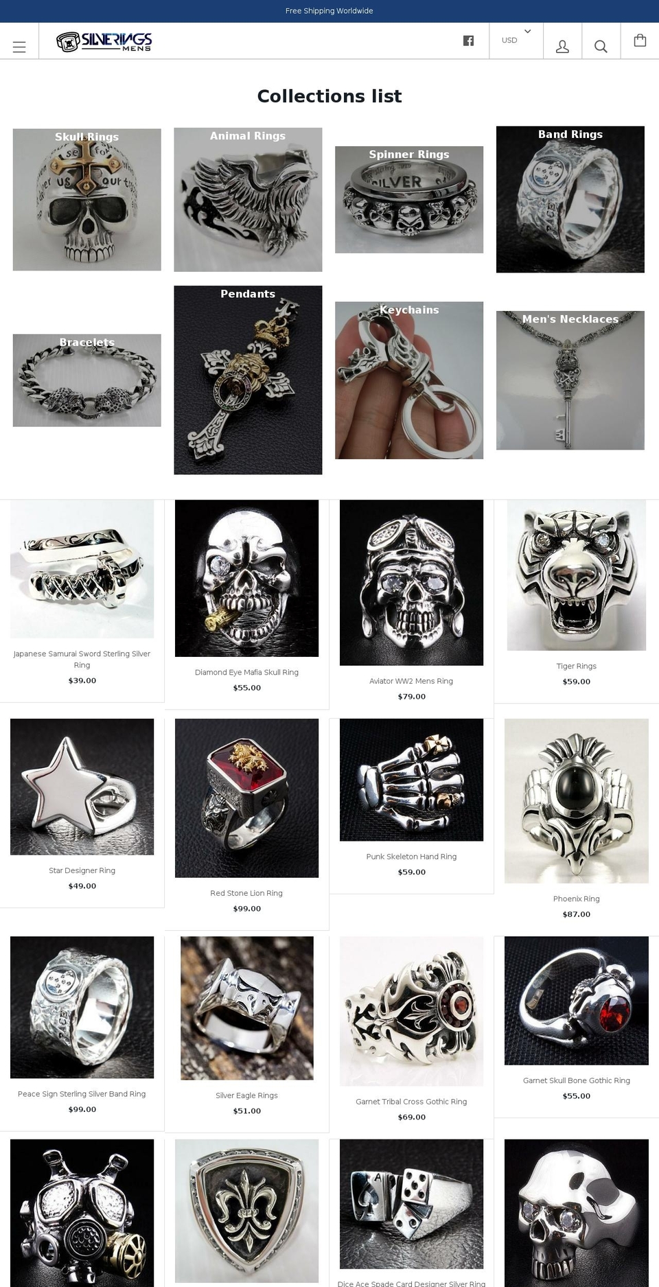 silverringsmen.com shopify website screenshot