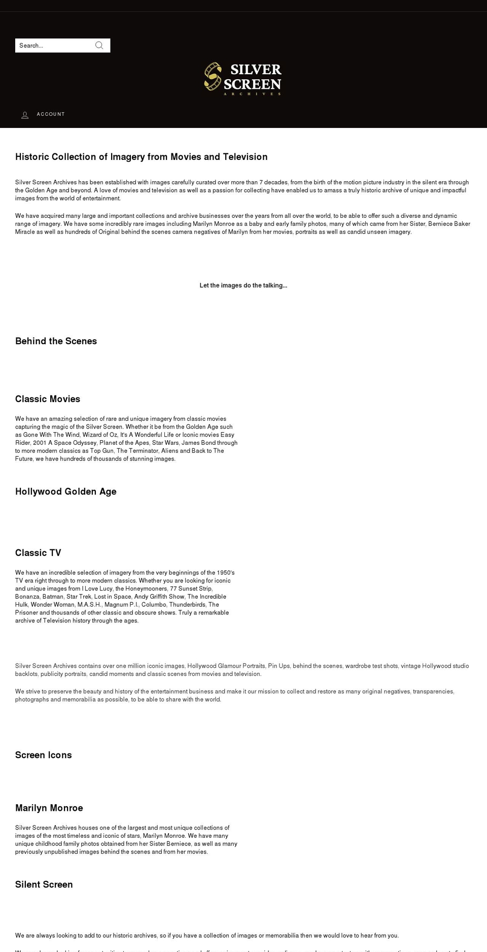 silverscreenarchives.com shopify website screenshot